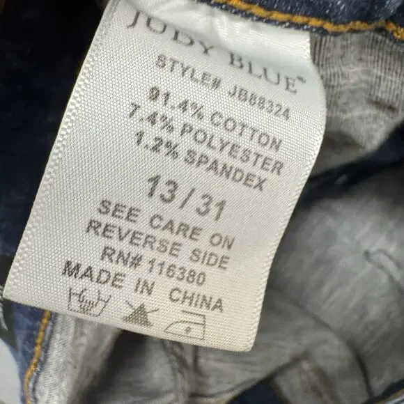 Judy Blue Jeans Womens 13 / 31 Skinny Fit Button Fly Distressed Blue Denim - Picture 7 of 9
